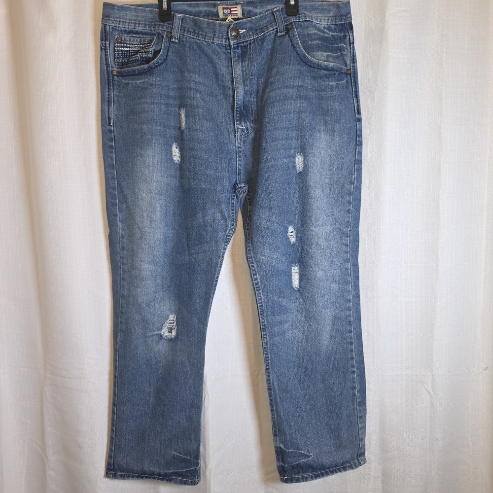 Vintage Y2K Phat Farm Men's Jeans Size 42 Blue Straight Baggy Embroidered Studde